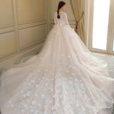 Wedding Dress Women's Tug-Tailed Large Size Thin 2026 New Round Collar Long-Sleeved Lace Bride Wedding Dress HZ0517
