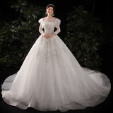 2026 New Lace Tail Light Wedding Dress Dream Simple Temperament Thin Wedding Dress French High-Waist Small Dress HZ0517