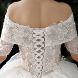 2026 New Word Shoulder-Tailed Wedding Dress Lace Small High-Waisted Light Wedding Dress Dress Dress HZ0517