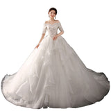 2026 New Word Shoulder-Tailed Wedding Dress Lace Small High-Waisted Light Wedding Dress Dress Dress HZ0517