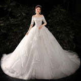 2026 New Word Shoulder-Tailed Wedding Dress Lace Small High-Waisted Light Wedding Dress Dress Dress HZ0517