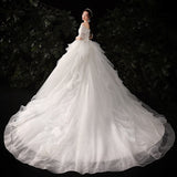 2026 New Word Shoulder-Tailed Wedding Dress Lace Small High-Waisted Light Wedding Dress Dress Dress HZ0517
