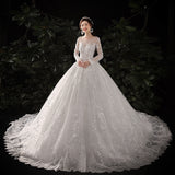 Lace Long Sleeve Tail Wedding Dress 2026 New Temperament Small High-Rise Thin Main Wedding Dress Strap Temperament Dress HZ0517