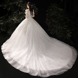 One-Word Shoulder Drag Tail Light Wedding Dress 2026 New Fashion Dream Wedding Dress Bridal Tied French Wedding Dress HZ0517