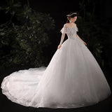 2026 New Bridal Shoulder-To-Shoulder Tug-Tail Wedding Dress With Thin Lace Main Wedding Dress Strap Simple High-Waisted Dress HZ0517