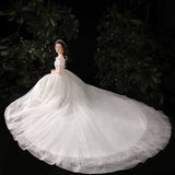 One-Word Shoulder Drag Tail Light Wedding Dress 2026 New Fashion Dream Wedding Dress Bridal Tied French Wedding Dress HZ0517