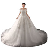One-Word Shoulder Drag Tail Light Wedding Dress 2026 New Fashion Dream Wedding Dress Bridal Tied French Wedding Dress HZ0517