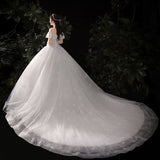 2026 New Bridal Shoulder-To-Shoulder Tug-Tail Wedding Dress With Thin Lace Main Wedding Dress Strap Simple High-Waisted Dress HZ0517