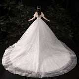 2026 New Bridal Shoulder-To-Shoulder Tug-Tail Wedding Dress With Thin Lace Main Wedding Dress Strap Simple High-Waisted Dress HZ0517
