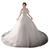 2026 New Bridal Shoulder-To-Shoulder Tug-Tail Wedding Dress With Thin Lace Main Wedding Dress Strap Simple High-Waisted Dress HZ0517
