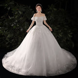 2026 New Bridal Shoulder-To-Shoulder Tug-Tail Wedding Dress With Thin Lace Main Wedding Dress Strap Simple High-Waisted Dress HZ0517