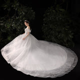 2026 New Bridal Shoulder-To-Shoulder Tug-Tail Wedding Dress With Thin Lace Main Wedding Dress Strap Simple High-Waisted Dress HZ0517