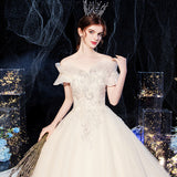 Starry Sky Main Wedding Dress 2026 New Temperament Bride Word Shoulder Drags The Tail Of The Super Fairy Dream Small Wedding Winter HZ0517