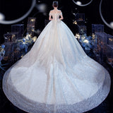 One-Word Shoulder French Main Light Wedding Dress 2026 New Tailing Starry Sky Small Bride Super Fairy Temperament Mori Dream HZ0517