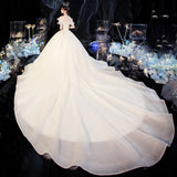 Starry Sky Main Wedding Dress 2026 New Temperament Bride Word Shoulder Drags The Tail Of The Super Fairy Dream Small Wedding Winter HZ0517