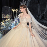 Starry Sky Main Wedding Dress 2026 New Temperament Bride Word Shoulder Drags The Tail Of The Super Fairy Dream Small Wedding Winter HZ0517