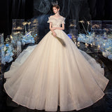 Starry Sky Main Wedding Dress 2026 New Temperament Bride Word Shoulder Drags The Tail Of The Super Fairy Dream Small Wedding Winter HZ0517