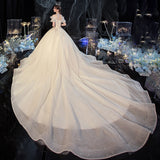 Starry Sky Main Wedding Dress 2026 New Temperament Bride Word Shoulder Drags The Tail Of The Super Fairy Dream Small Wedding Winter HZ0517