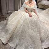 Main Wedding Dress 2026 New Bridal Shoulder High-Waisted Hepburn Wedding Star Dress Tail Temperament Wedding Dress HZ0517