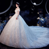 One-Word Shoulder French Main Light Wedding Dress 2026 New Tailing Starry Sky Small Bride Super Fairy Temperament Mori Dream HZ0517