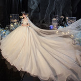 Starry Sky Main Wedding Dress 2026 New Temperament Bride Word Shoulder Drags The Tail Of The Super Fairy Dream Small Wedding Winter HZ0517