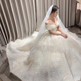 Main Wedding Dress 2026 New Bridal Shoulder High-Waisted Hepburn Wedding Star Dress Tail Temperament Wedding Dress HZ0517