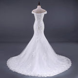 Wedding Fishtail Strap Short-Sleeved Wedding Dress Sexy V-Neck Lace Wedding Dress White Sexy Bride HZ0517