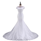 Wedding Fishtail Strap Short-Sleeved Wedding Dress Sexy V-Neck Lace Wedding Dress White Sexy Bride HZ0517