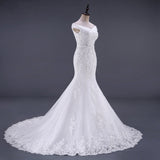 Wedding Fishtail Strap Short-Sleeved Wedding Dress Sexy V-Neck Lace Wedding Dress White Sexy Bride HZ0517