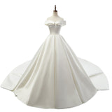 One-Word Shoulder Wedding Dress 2026 Winter New Ponpong Princess Thin Wedding Dress Simple Tug-Taild-Dish-Faced Wedding Dress HZ0517