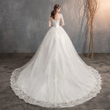Wedding Tug Deep V-Neck Lace Main Wedding Dress Large-Size High-Waist Wedding Dress Simple Long-Sleeved Summer HZ0517