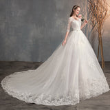 Wedding Tug Deep V-Neck Lace Main Wedding Dress Large-Size High-Waist Wedding Dress Simple Long-Sleeved Summer HZ0517