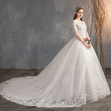 Wedding Tug Deep V-Neck Lace Main Wedding Dress Large-Size High-Waist Wedding Dress Simple Long-Sleeved Summer HZ0517