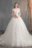 Wedding Tug Deep V-Neck Lace Main Wedding Dress Large-Size High-Waist Wedding Dress Simple Long-Sleeved Summer HZ0517