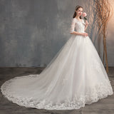 Wedding Tug Deep V-Neck Lace Main Wedding Dress Large-Size High-Waist Wedding Dress Simple Long-Sleeved Summer HZ0517