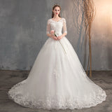 Wedding Tug Deep V-Neck Lace Main Wedding Dress Large-Size High-Waist Wedding Dress Simple Long-Sleeved Summer HZ0517