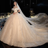 The Main Wedding Dress 2026 Spring New Bride A Word Shoulder Temperament Small Tailer Dream Super Fairy Go Out Yarn HZ0517