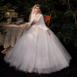 Wedding Dress 2026 New Bride Long Sleeve V Collar White Travel Starry Sky Dream Simple Wedding Dress HZ0517