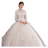Wedding Dress Women's Tug-Tailed Large Size Thin 2026 New Round Collar Long-Sleeved Lace Bride Wedding Dress HZ0517
