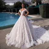 2026 New High-Waisted Wedding Dress Sexy V-Neck Three-Dimensional Flower Dress Short-Sleeved Strap Espoo Simple Main Wedding Dress HZ0517