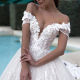 2026 New High-Waisted Wedding Dress Sexy V-Neck Three-Dimensional Flower Dress Short-Sleeved Strap Espoo Simple Main Wedding Dress HZ0517