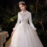 Wedding Dress 2026 New Bride Long Sleeve V Collar White Travel Starry Sky Dream Simple Wedding Dress HZ0517