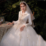Wedding Dress 2026 New Bride Long Sleeve V Collar White Travel Starry Sky Dream Simple Wedding Dress HZ0517