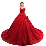 Red Main Wedding Dress Large Size Thin Starry Sky Word Long Tail Bridal Woman Wedding New 2026 Spring HZ0517