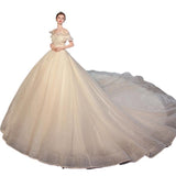 Starry Sky Main Wedding Dress 2026 New Temperament Bride Word Shoulder Drags The Tail Of The Super Fairy Dream Small Wedding Winter HZ0517