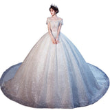 One-Word Shoulder French Main Light Wedding Dress 2026 New Tailing Starry Sky Small Bride Super Fairy Temperament Mori Dream HZ0517