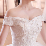 2025 New Wedding Dress Word Shoulder-To-Shoulder-To-Shoulder Flower Bride Lace White Wedding Dress Woman G17 HZ0517