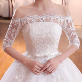 One-Word Shoulder Wedding Dress 2025 New Wedding Korean Version Of The Big-Size Bride In The Middle Sleeve Princess Thin Wedding Dress G18 HZ0517