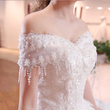 2025 New One-Word Shoulder-To-Shoulder-To-Shoulder Wedding Dress Bridal Lace Large-Size Thin Back-To-Shoulder Wedding Dress G21 HZ0517