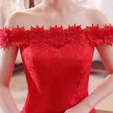 The New Bride's Word Shoulder-To-Shoulder Fish Tail Slim Showing Long And Long Tailed Large-Size Red Wedding Dress Direct Y02 HZ0517